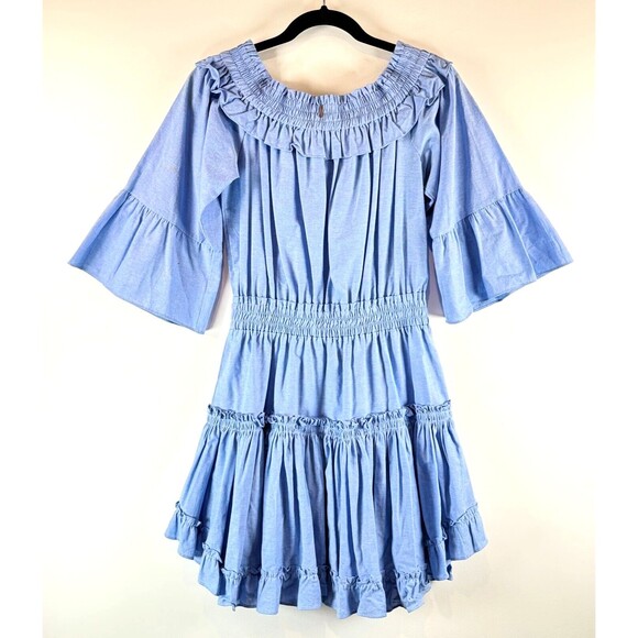 Anthropologie Misa Womens Dress Blue Masha Mini Off Shoulder Tiered Boho Small - Picture 4 of 13